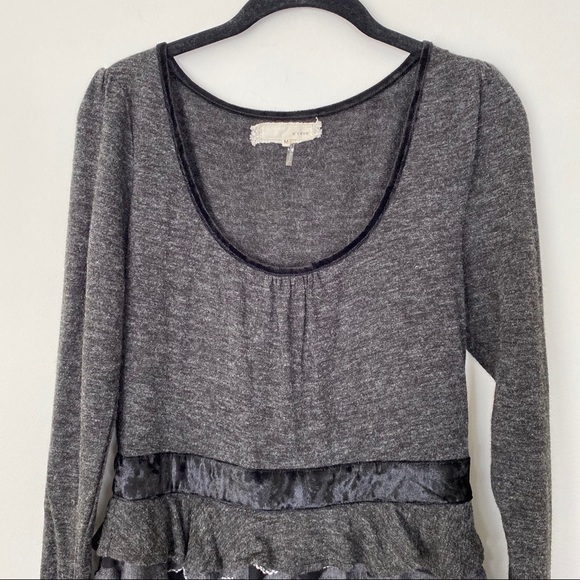 A’REVE Grey Ruffle Knit Bohemian Sweater Dress Medium Career Casual Dressy - Picture 3 of 7